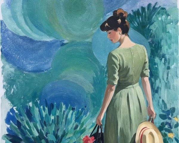 Woman in Green Dress Amidst Vibrant Foliage
