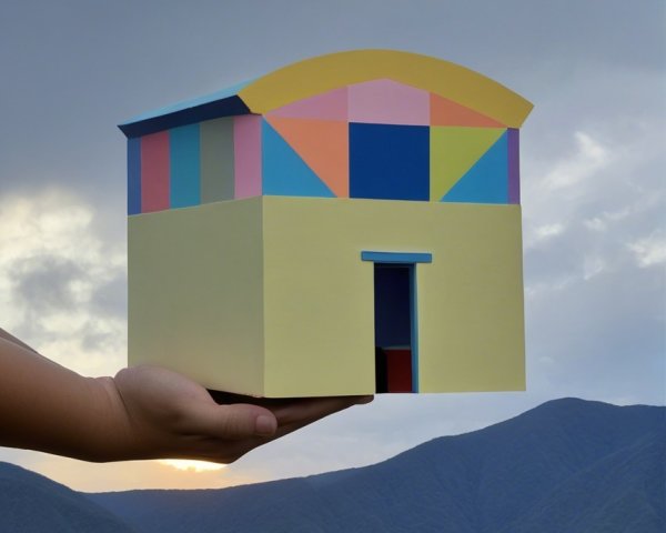 Vibrant House Model Against Dramatic Mountain Scene