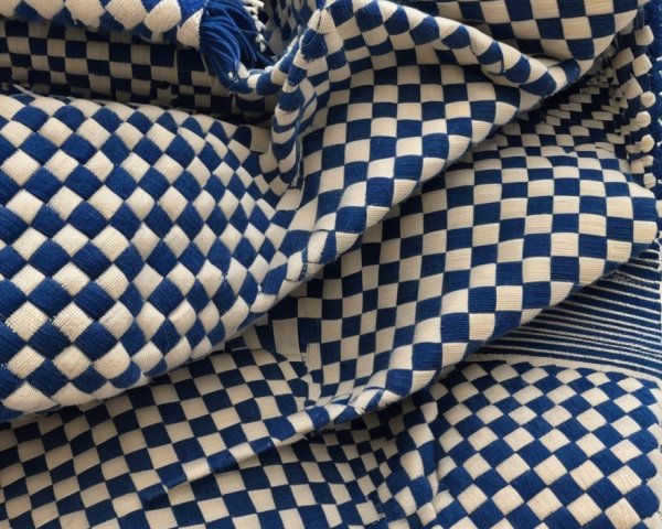 Textured Blue and White Checkered Fabric Design