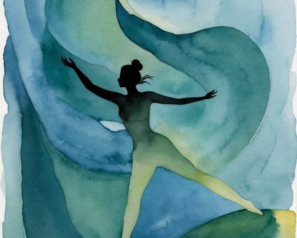 Silhouette of a dancer with watercolor backdrop