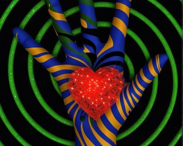 Colorful Hand with Heart Against Dark Background