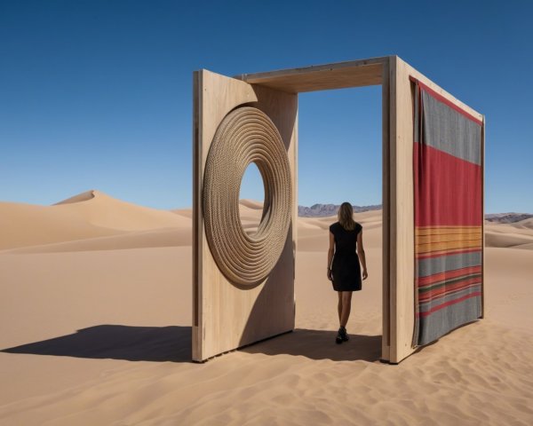 Outdoor art installation in a desert landscape