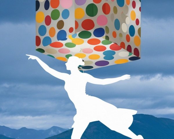 Silhouette of a dancer with a colorful cube in nature