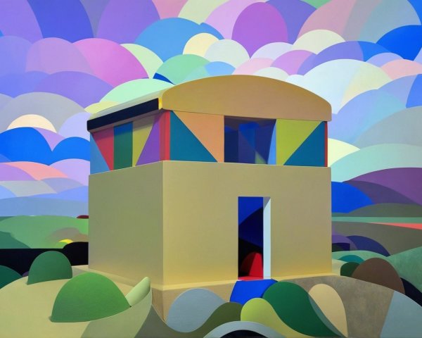 Abstract Painting of a Beige House in Rolling Hills