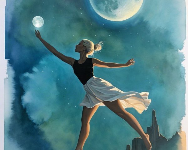 Dancer Leaping Under Moonlit Night Sky