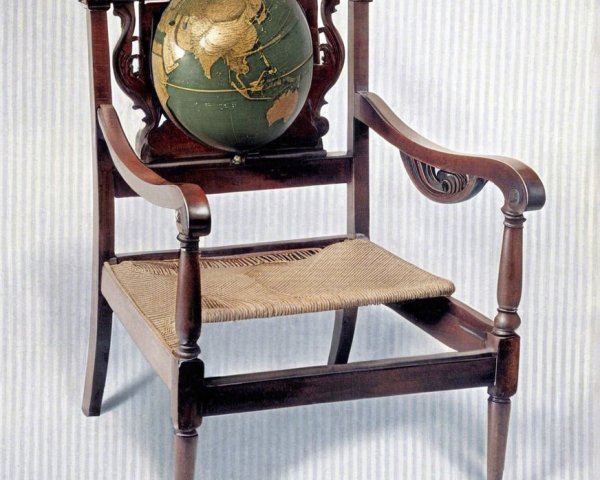 Vintage Wooden Chair with Globe Backrest and Carvings
