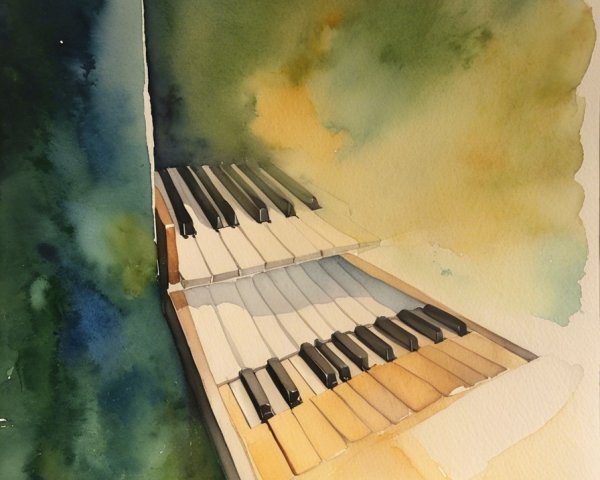 Watercolor Painting of Two-Tiered Piano Keyboard