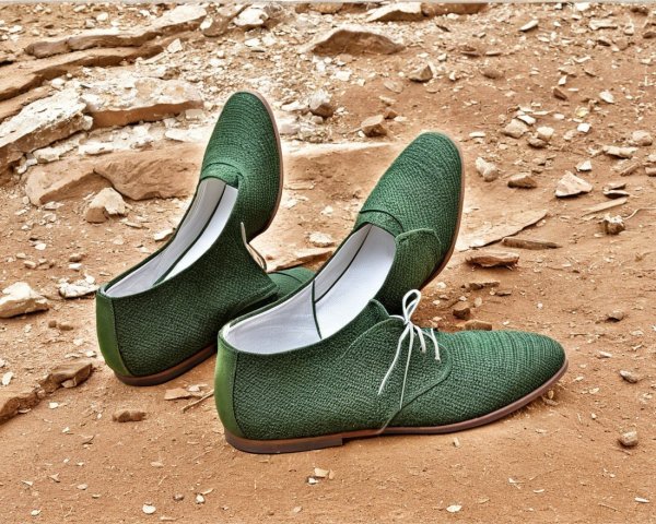 Stylish Green Shoes on Rocky Earthy Surface