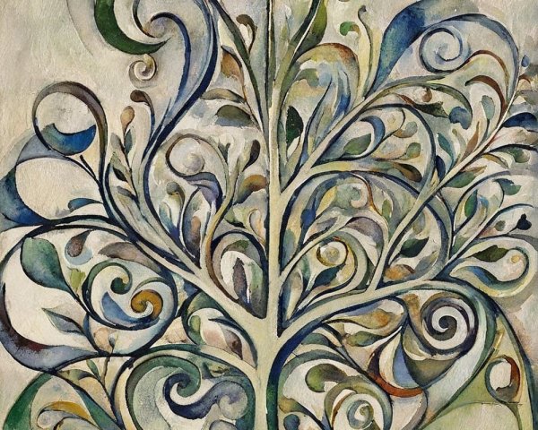 Vibrant Watercolor Painting of a Stylized Tree