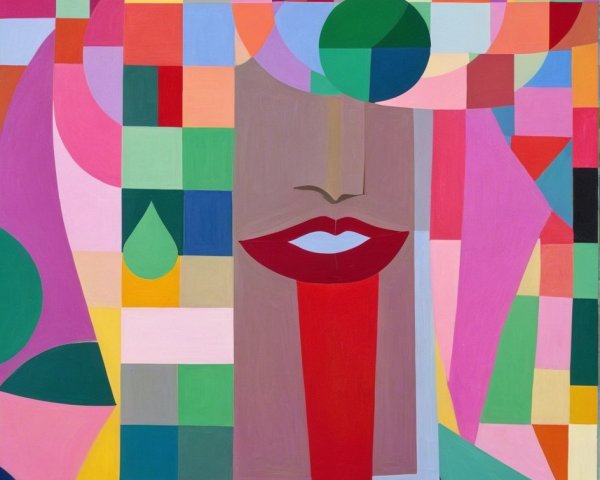 Colorful Cubist Portrait of a Woman with Abstract Background