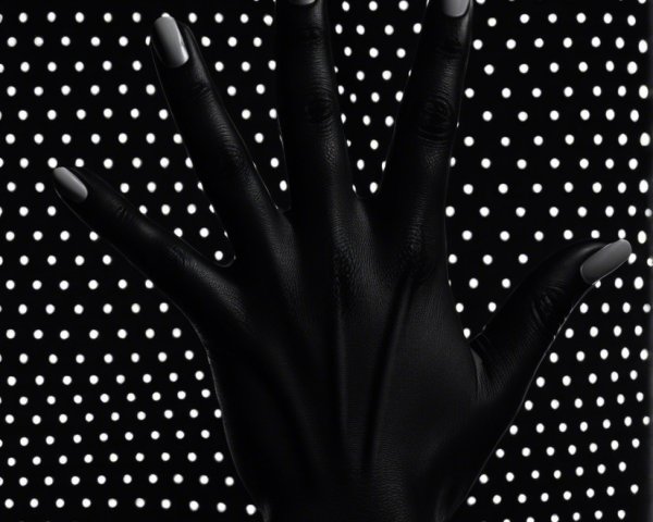Silhouette of Black Hand on White Polka Dot Background