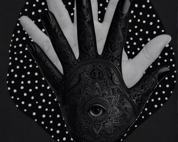 Contrast of Patterned Black and White Hands on Dark Background