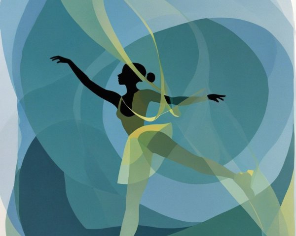 Silhouette of a Dancer Against Fluid Blue and Green Background