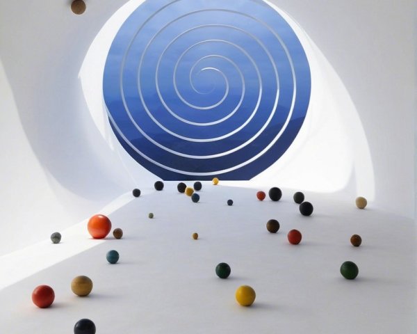 Minimalist White Interior with Abstract Spiral Design