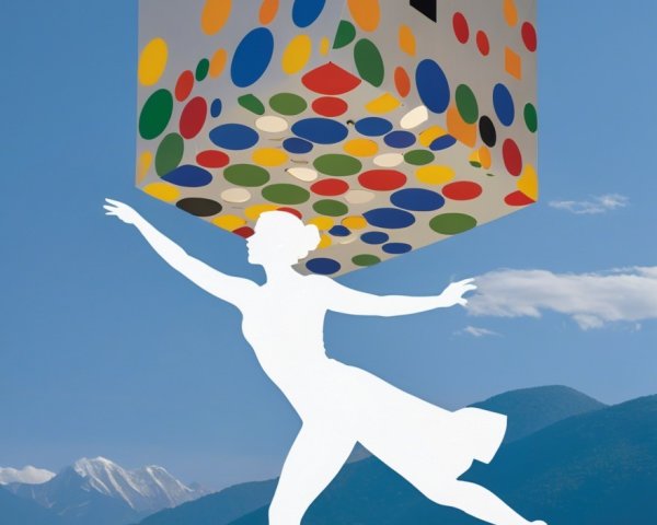Colorful Polka Dot Cube Above Silhouetted Figure
