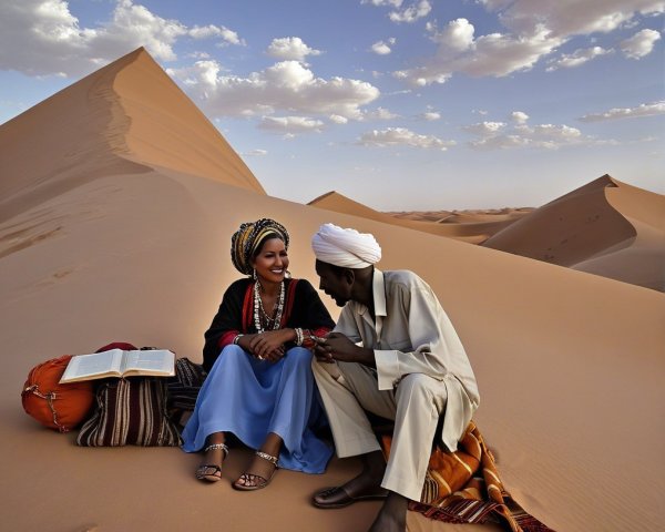 Desert Scene with Two Individuals Sharing a Moment