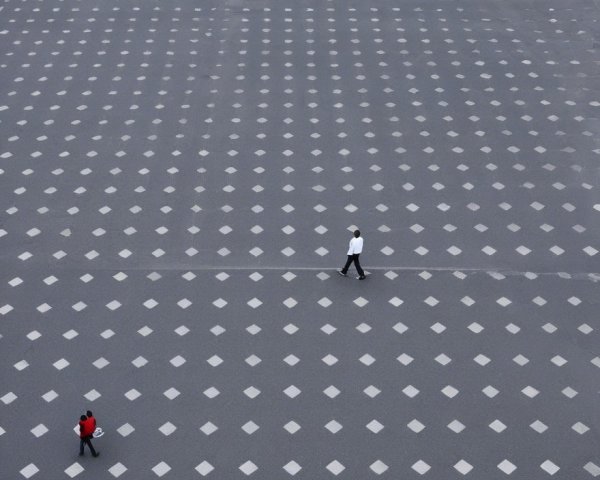 Gray Pavement with White Diamonds and Colorful Attire