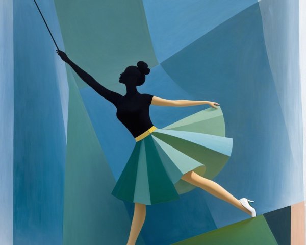Dynamic Dancer in Black and Green with Geometric Base