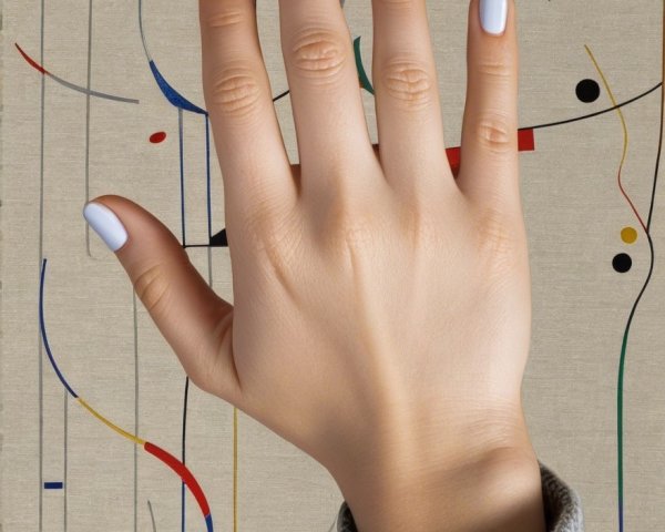 Stylized Hand with Light Blue Nails Against Abstract Art