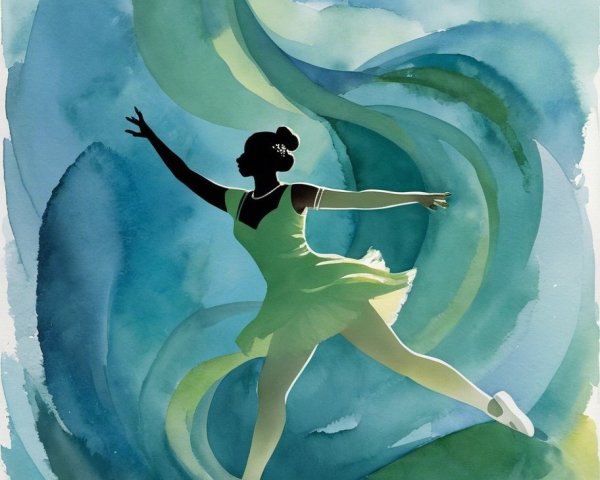 Dancer Silhouette in Vibrant Blue and Green Background