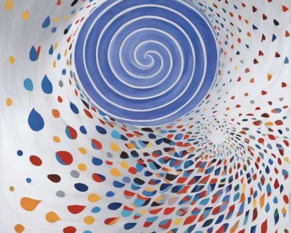 Vibrant Spiral Design with Colorful Droplets