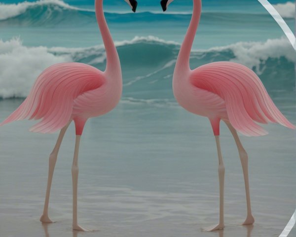 Elegant Pink Flamingos on a Serene Beach Scene