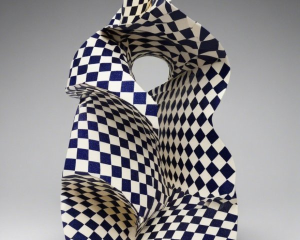 Abstract Sculpture with Checkerboard Pattern and Depth