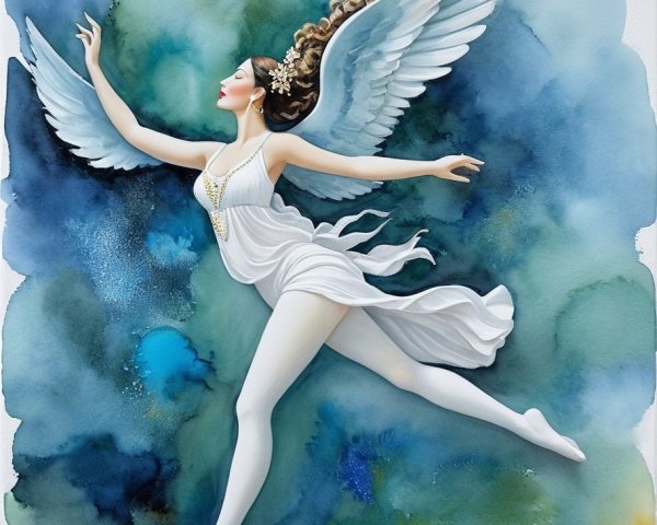 Ethereal Figure in Flowing Costume with Delicate Wings