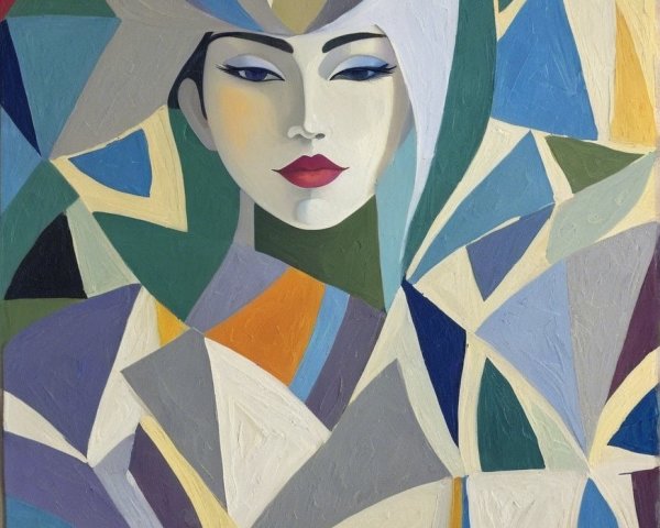 Stylized Female Figure Amid Vibrant Geometric Shapes