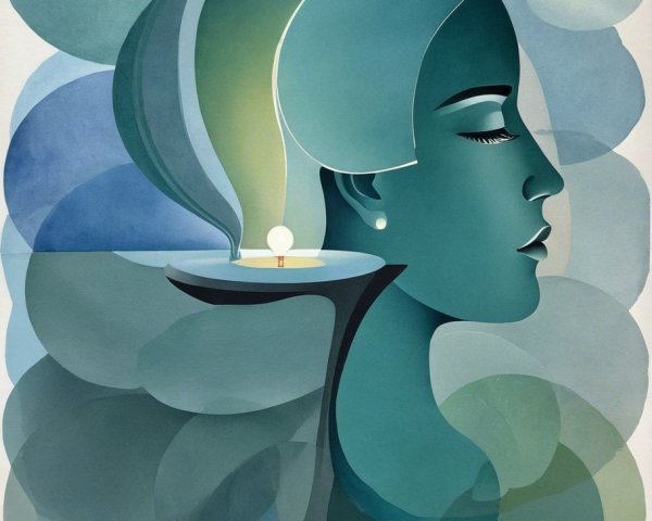 Stylized Profile of a Woman in Teal and Green Shades