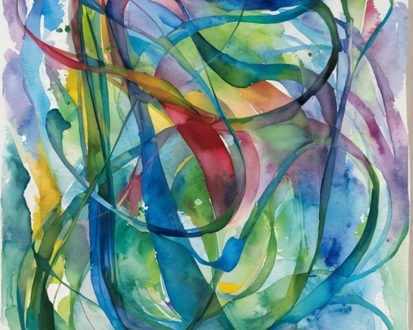 Vibrant Abstract Watercolor with Flowing Lines and Colors