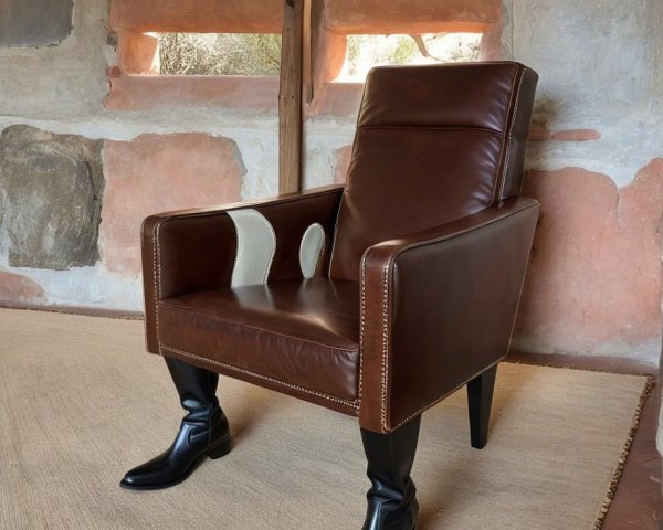 Unique Armchair with Leather Upholstery and Rustic Setting