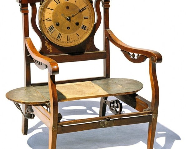 Antique Clock Chair with Ornate Wooden Frame