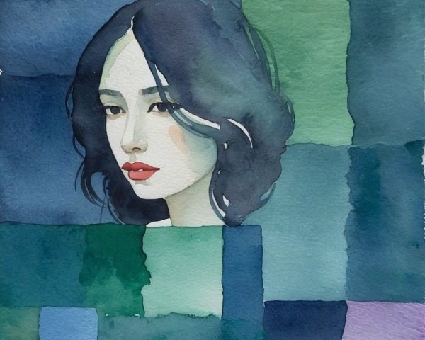 Watercolor Portrait of a Woman with Colorful Background