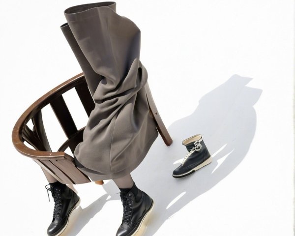 Chair with Draped Garment and Stylish Boots Displayed