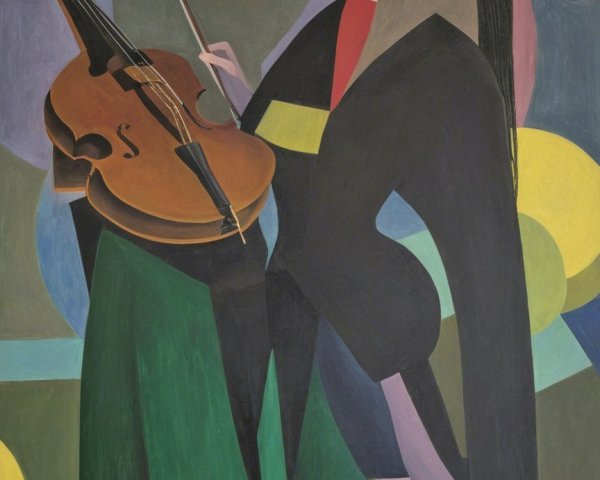Stylized Violinist with Geometric Shapes and Colors