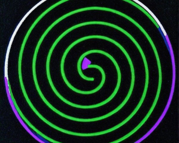 Vibrant Spiral Design in Green and Purple on Black