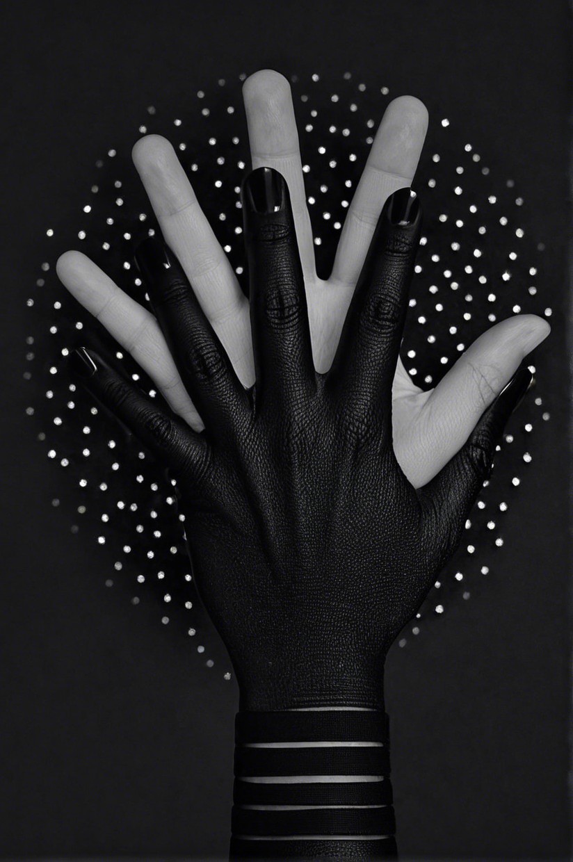 Hands of Different Skin Tones Against Black Background