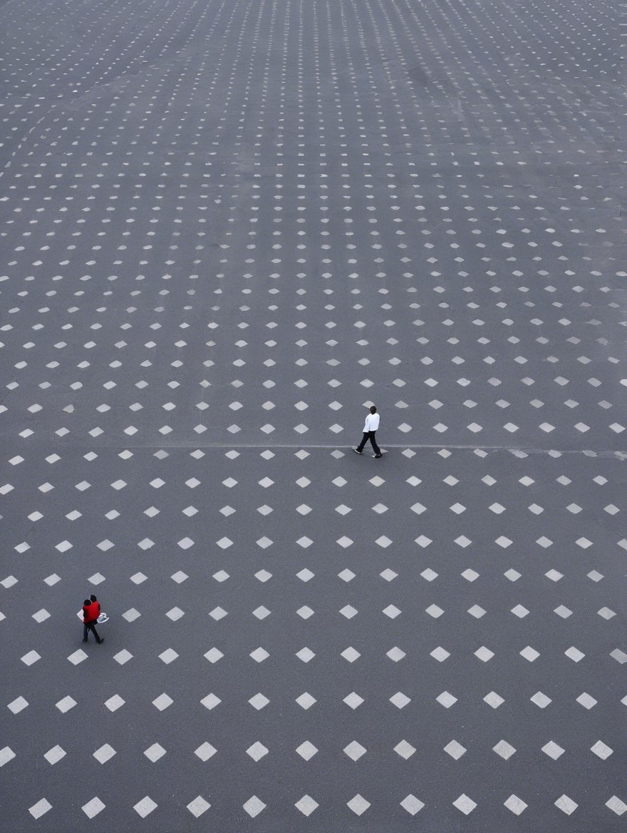 Gray Pavement with White Diamonds and Colorful Attire