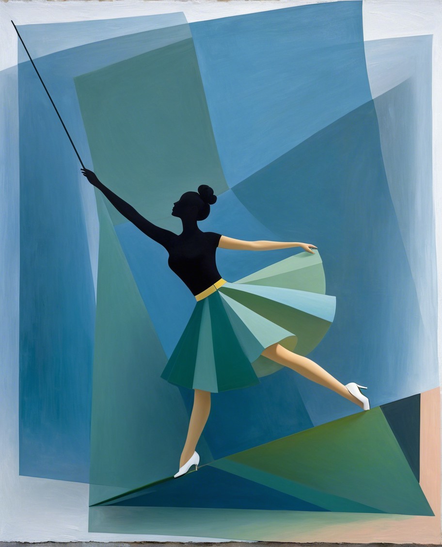 Dynamic Dancer in Black and Green with Geometric Base