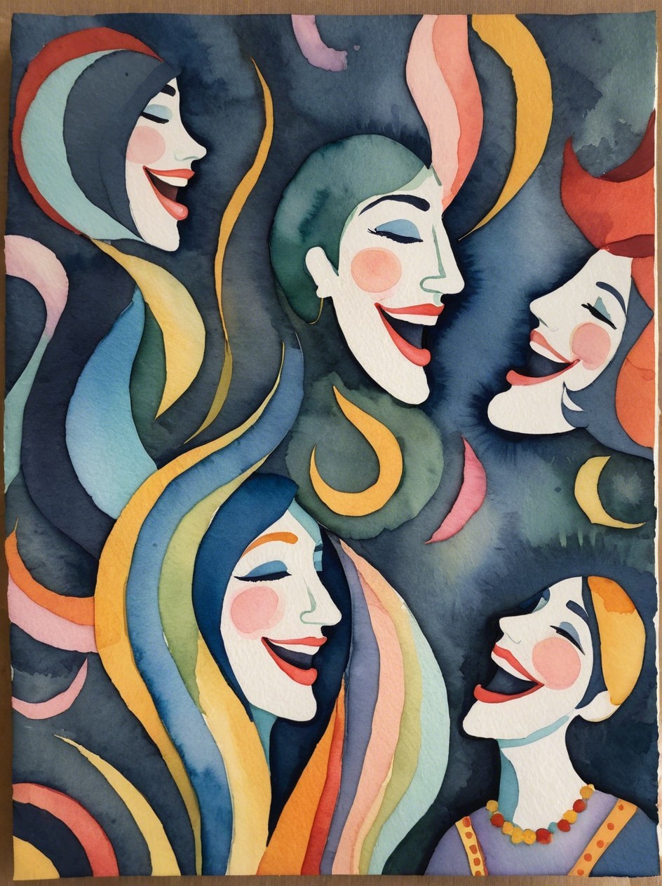 Vibrant Watercolor Painting of Diverse Women Laughing