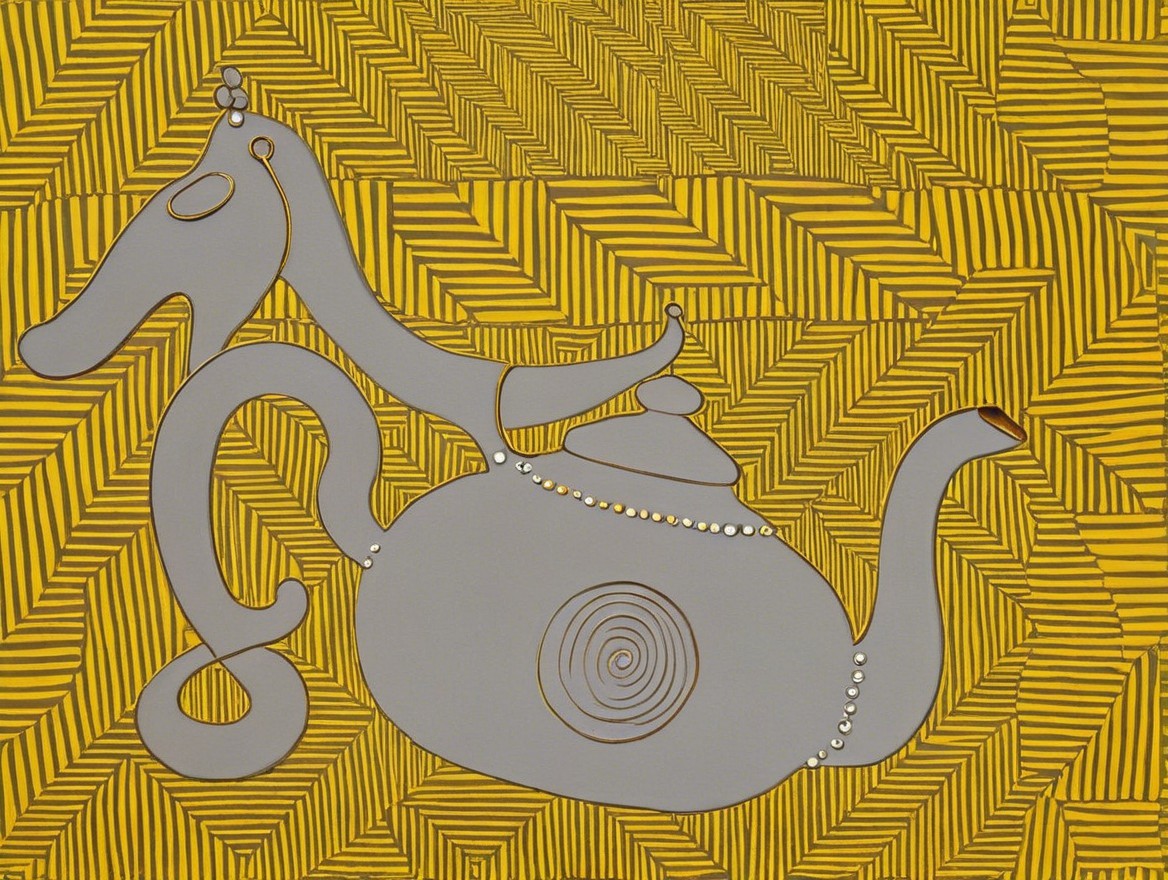 Stylized horse-shaped teapot with vibrant background