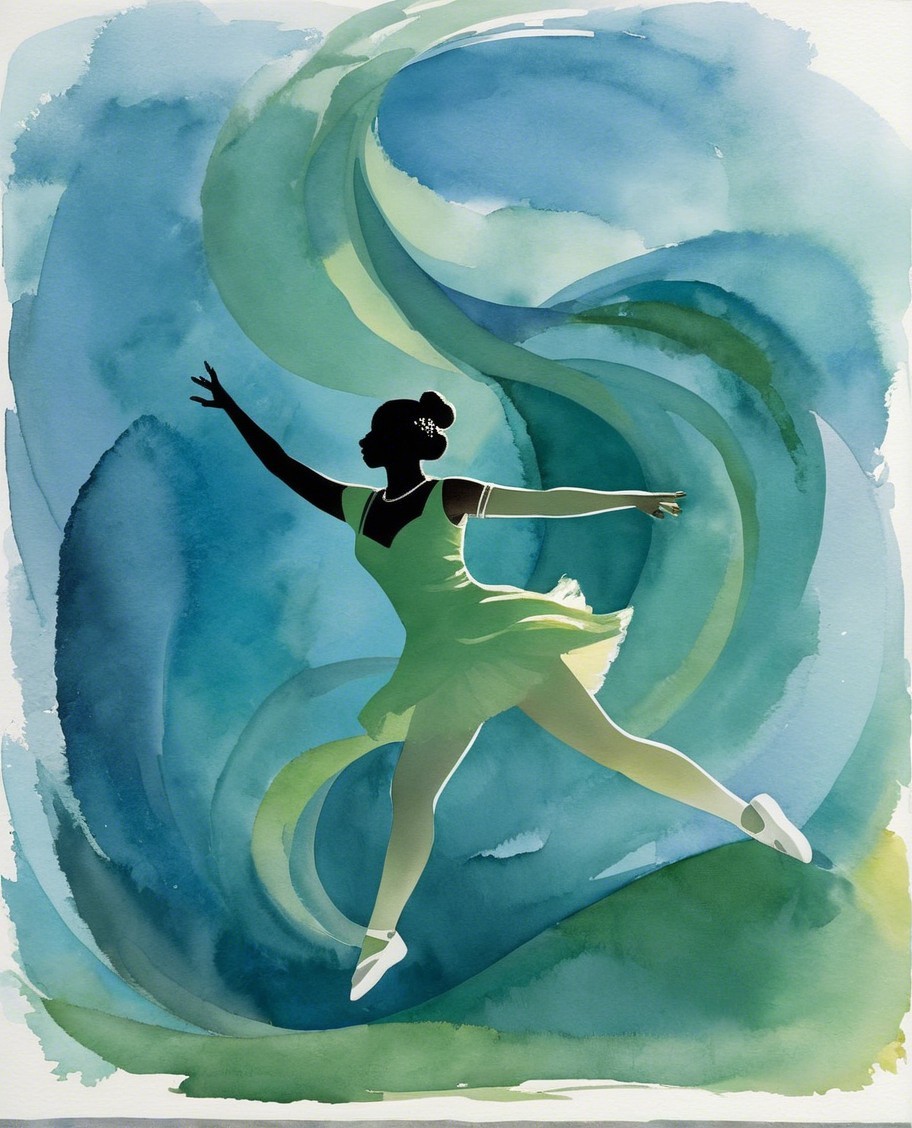 Dancer Silhouette in Vibrant Blue and Green Background