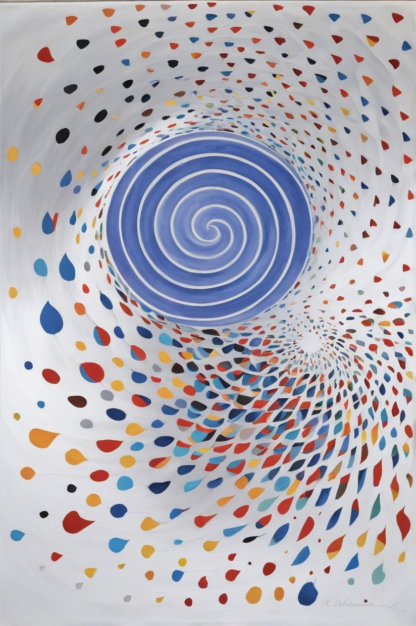 Vibrant Spiral Design with Colorful Droplets