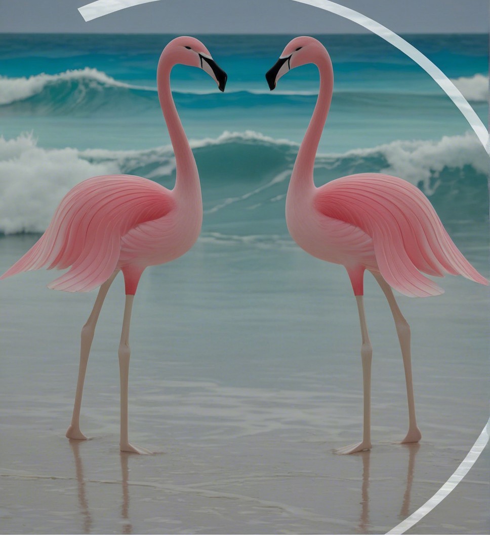 Elegant Pink Flamingos on a Serene Beach Scene
