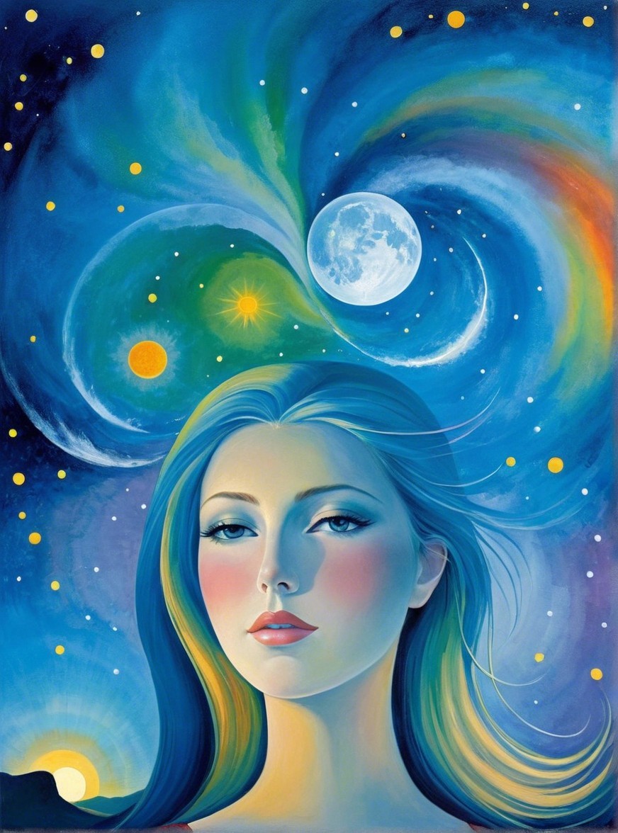 Serene Female Figure in Vibrant Cosmic Background