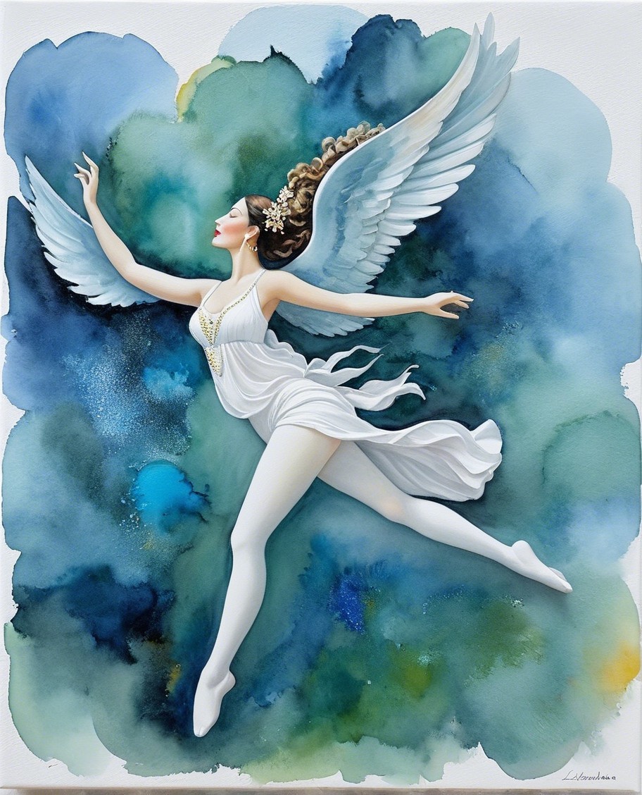 Ethereal Figure in Flowing Costume with Delicate Wings