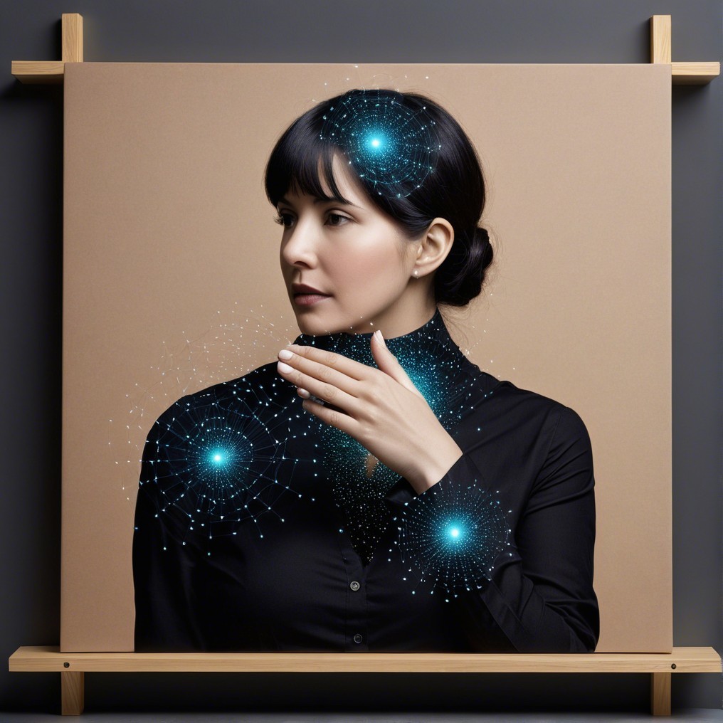 Woman in Black Blouse with Blue Energy Connections