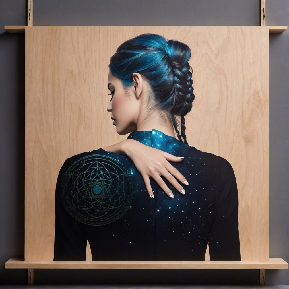 Woman with Braided Hairstyle and Cosmic Patterns
