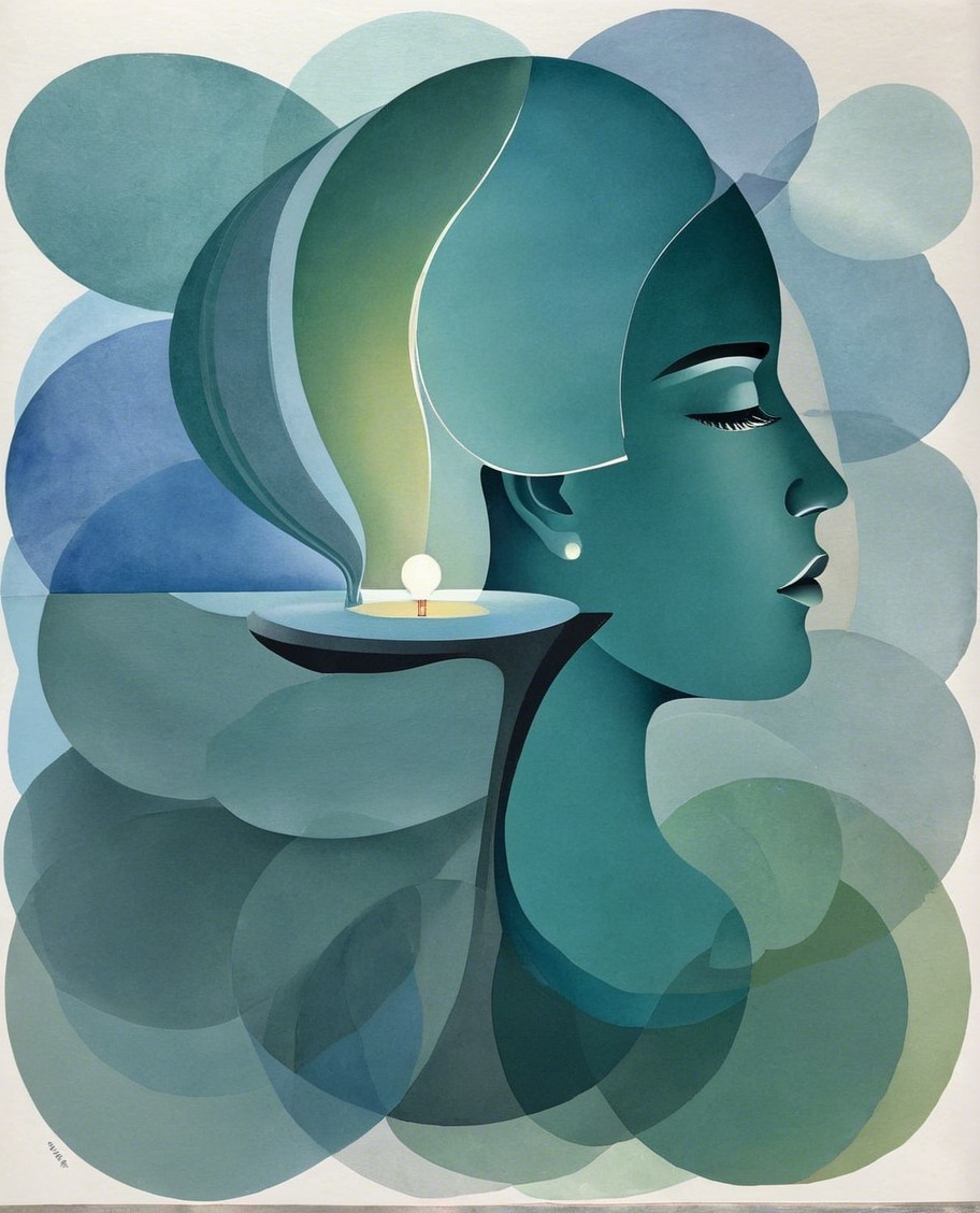 Stylized Profile of a Woman in Teal and Green Shades